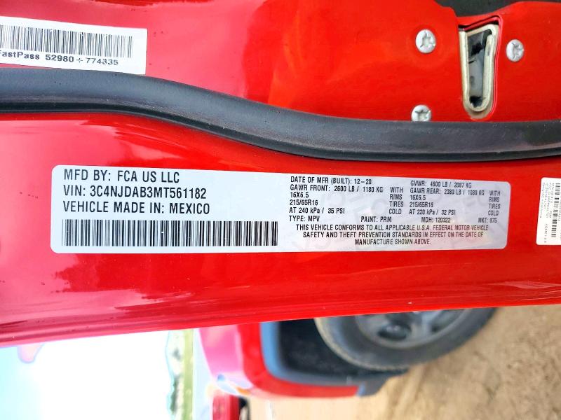 2021 Jeep Compass მანქანა იყიდება აუქციონზე, vin: 3C4NJDAB3MT561182, აუქციონის ნომერი: 65689036