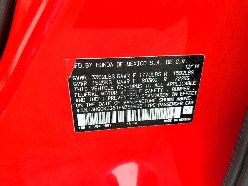 2015 Honda Fit მანქანა იყიდება აუქციონზე, vin: 3HGGK5G51FM759626, აუქციონის ნომერი: 65400376