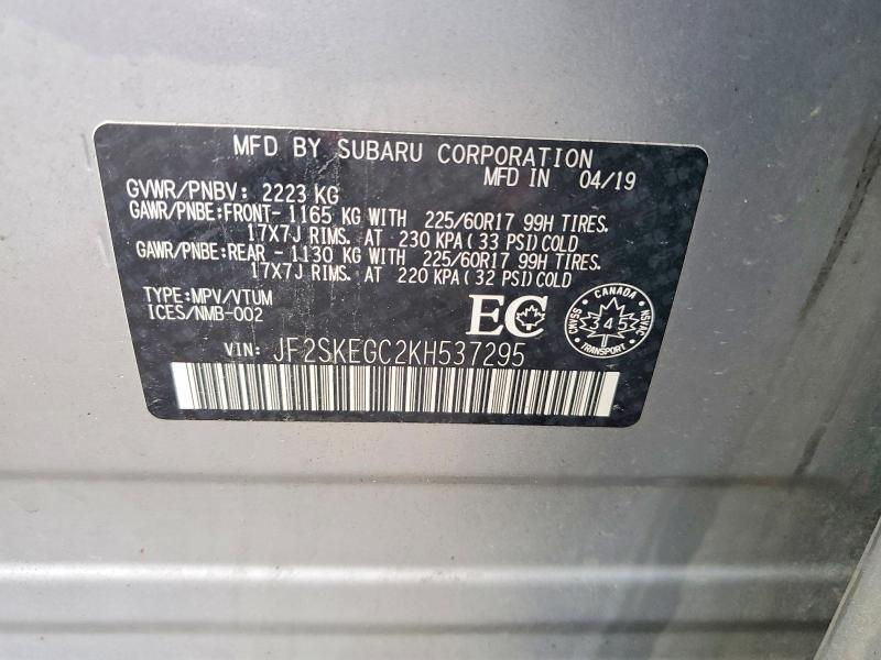 Продажа на аукционе авто 2019 Subaru Forester, vin: JF2SKEGC2KH537295, номер лота: 63332676