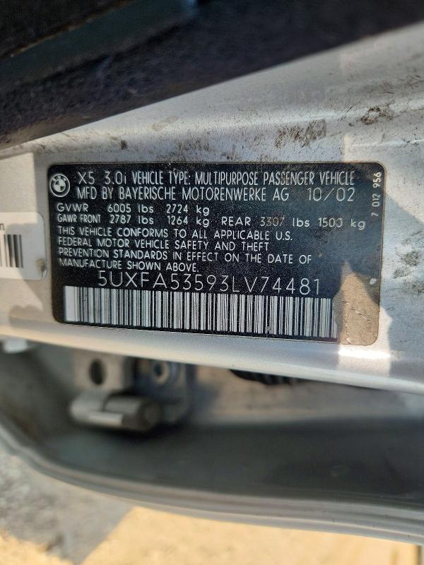 Продаж на аукціоні авто 2003 Bmw X5, vin: 5UXFA53593LV74481, номер лоту: 66752016