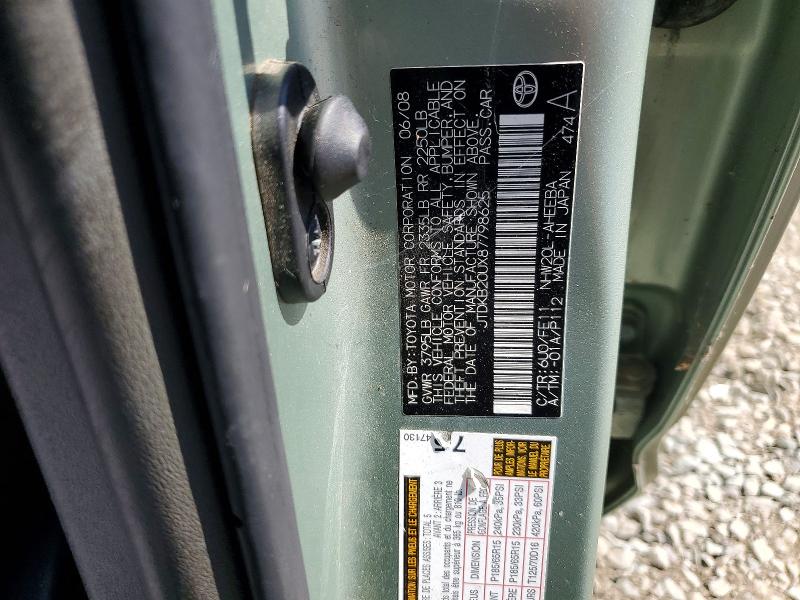 Aukcja sprzedaży 2008 Toyota Prius, vin: JTDKB20UX87798625, numer aukcji: 65312516