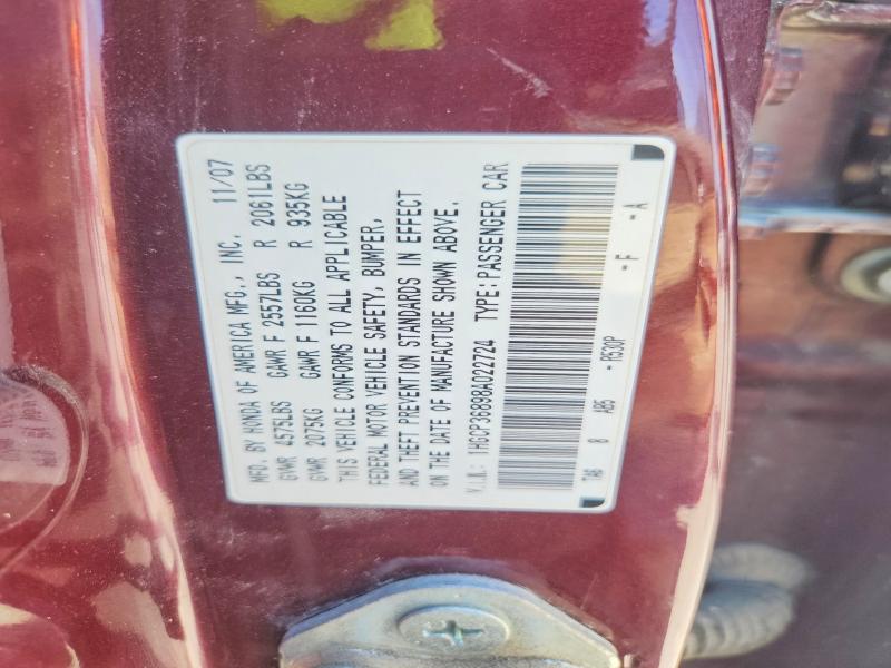 Aukcja sprzedaży 2008 Honda Accord, vin: 1HGCP36898A022724, numer aukcji: 65862266
