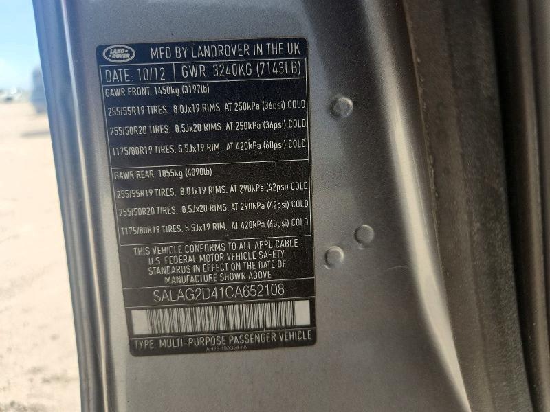2012 Land Rover Lr4 მანქანა იყიდება აუქციონზე, vin: SALAG2D41CA652108, აუქციონის ნომერი: 64690486
