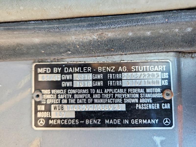 67177136 :رقم المزاد ، WDBBA48D9HA066958 vin ، 1987 Mercedes-benz 560 مزاد بيع