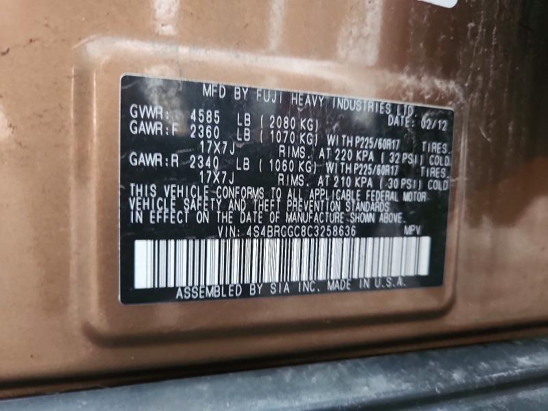 Aukcja sprzedaży 2012 Subaru Outback, vin: 4S4BRCGC8C3258636, numer aukcji: 64480926