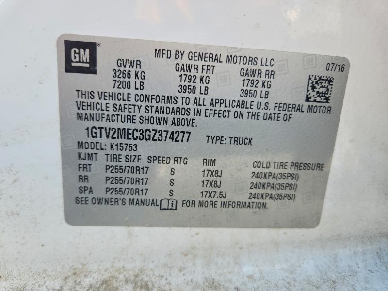 Продаж на аукціоні авто 2016 Gmc Sierra, vin: 1GTV2MEC3GZ374277, номер лоту: 64441386