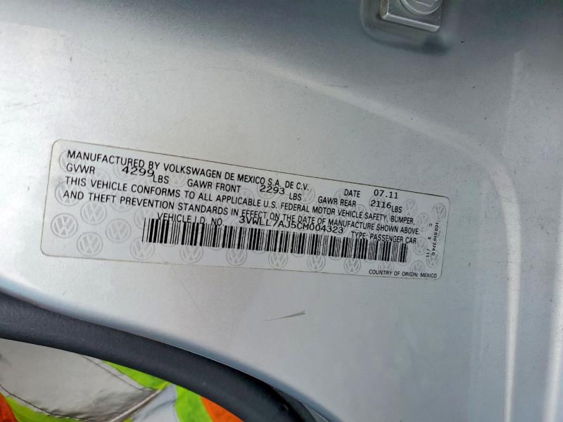 Aukcja sprzedaży 2012 Volkswagen Jetta, vin: 3VWLL7AJ5CM004323, numer aukcji: 66542766