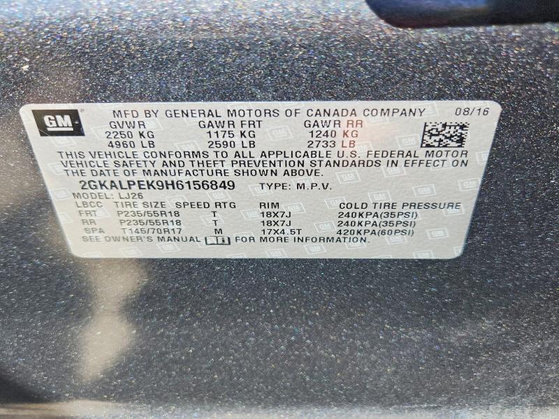 2017 Gmc Terrain მანქანა იყიდება აუქციონზე, vin: 2GKALPEK9H6156849, აუქციონის ნომერი: 64037556