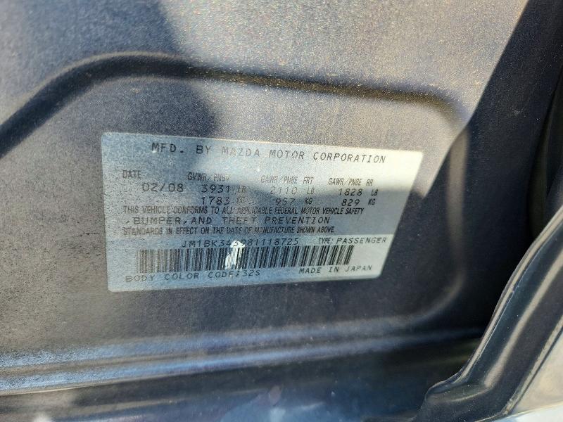Aukcja sprzedaży 2008 Mazda 3, vin: JM1BK343981118725, numer aukcji: 64436976