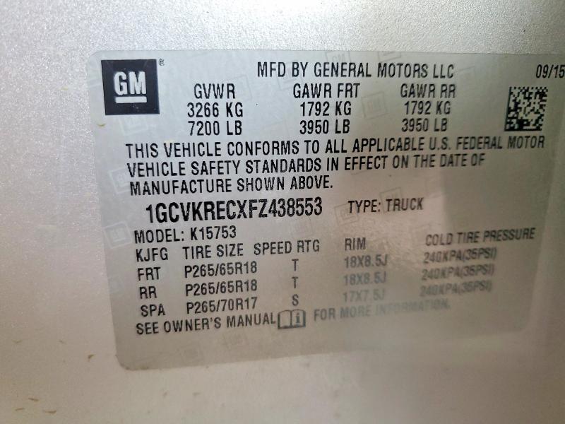 Продаж на аукціоні авто 2015 Chevrolet Silverado, vin: 1GCVKRECXFZ438553, номер лоту: 63924076