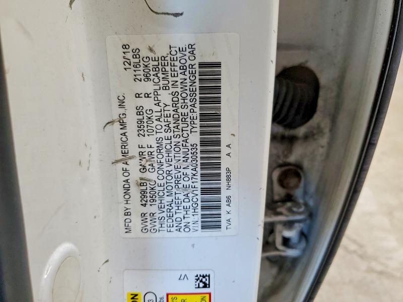 Продажа на аукционе авто 2019 Honda Accord, vin: 1HGCV1F17KA030535, номер лота: 65803756