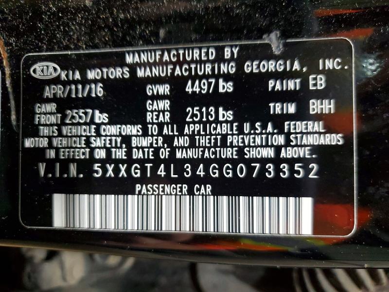 Продажа на аукционе авто 2016 Kia Optima, vin: 5XXGT4L34GG073352, номер лота: 66023566
