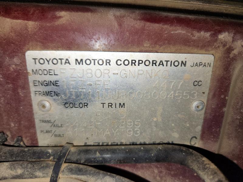63113456 :رقم المزاد ، JT711UJ8008004553 vin ، 1993 Toyota Land Cruiser مزاد بيع