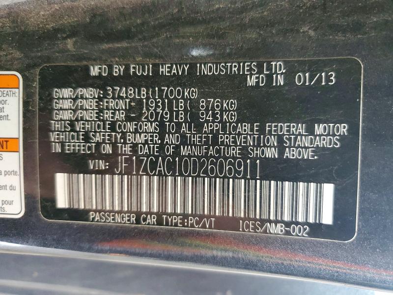 2013 Subaru Brz მანქანა იყიდება აუქციონზე, vin: JF1ZCAC10D2606911, აუქციონის ნომერი: 64136626