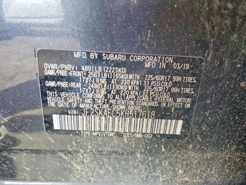 2019 Subaru Forester მანქანა იყიდება აუქციონზე, vin: JF2SKAEC5KH517618, აუქციონის ნომერი: 66066436