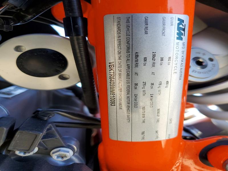 Aukcja sprzedaży 2021 Ktm 890, vin: VBKTR6409MM810093, numer aukcji: 63846226