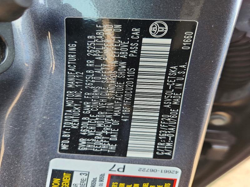 Продаж на аукціоні авто 2012 Toyota Camry, vin: 4T1BF1FK0CU201105, номер лоту: 64724036