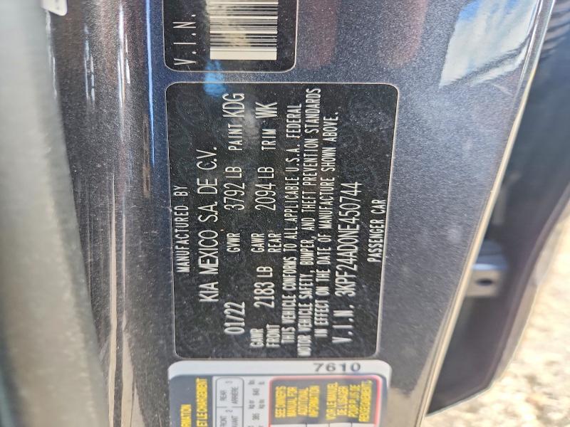 Продажа на аукционе авто 2022 Kia Forte, vin: 3KPF24AD0NE450744, номер лота: 65033546