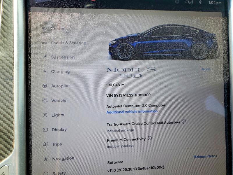 Aukcja sprzedaży 2017 Tesla Model S, vin: 5YJSA1E22HF181900, numer aukcji: 63774246