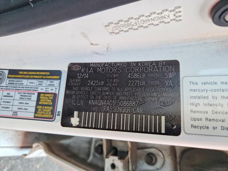 Aukcja sprzedaży 2015 Kia Optima, vin: KNAGN4AD1F5086887, numer aukcji: 66385496