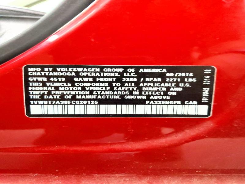 Продажа на аукционе авто 2015 Volkswagen Passat, vin: 1VWBT7A38FC026125, номер лота: 62854856