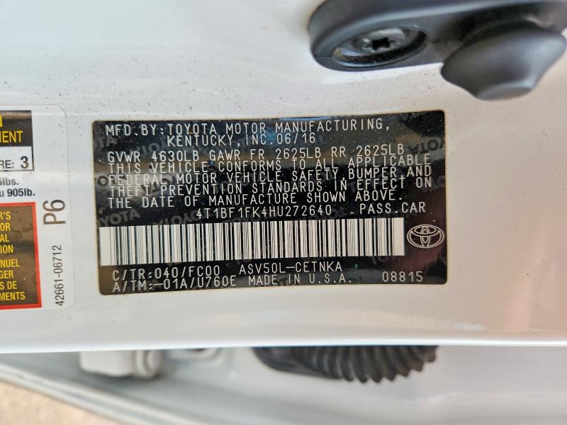 64493176 :رقم المزاد ، 4T1BF1FK4HU272640 vin ، 2017 Toyota Camry مزاد بيع
