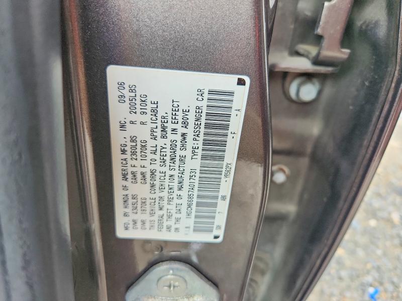 64965196 :رقم المزاد ، 1HGCM66857A017531 vin ، 2007 Honda Accord مزاد بيع