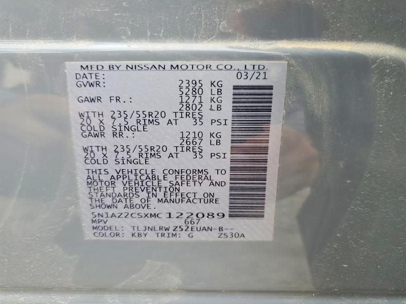 65639156 :رقم المزاد ، 5N1AZ2CSXMC122089 vin ، 2021 Nissan Murano مزاد بيع