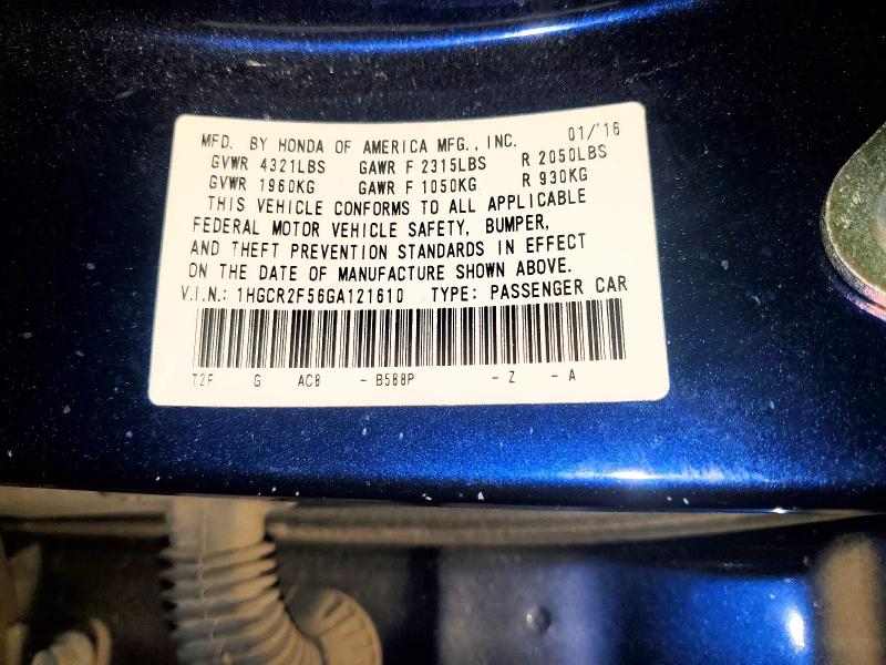Продаж на аукціоні авто 2016 Honda Accord, vin: 1HGCR2F56GA121610, номер лоту: 64207226