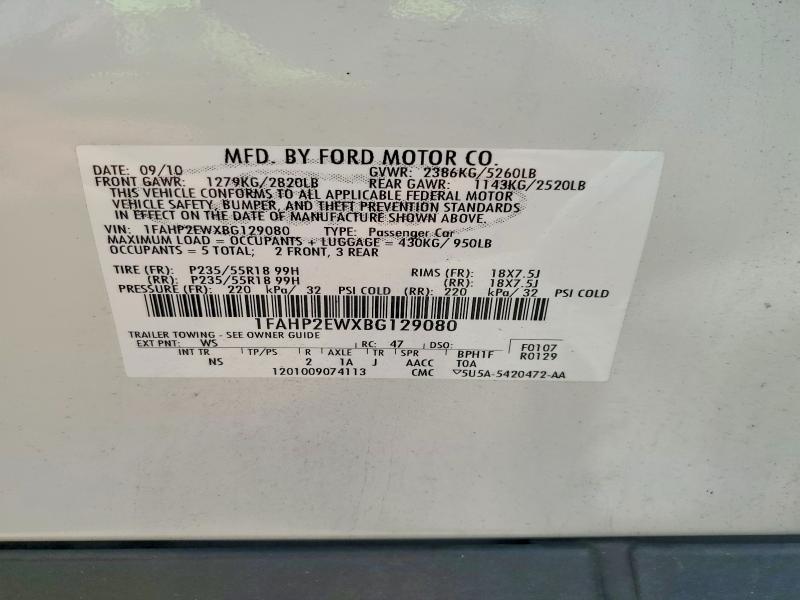 Aukcja sprzedaży 2011 Ford Taurus, vin: 1FAHP2EWXBG129080, numer aukcji: 66071036