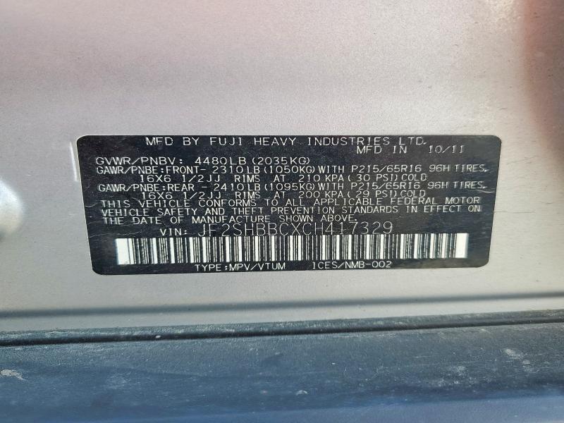 66955116 :رقم المزاد ، JF2SHBBCXCH417329 vin ، 2012 Subaru Forester مزاد بيع