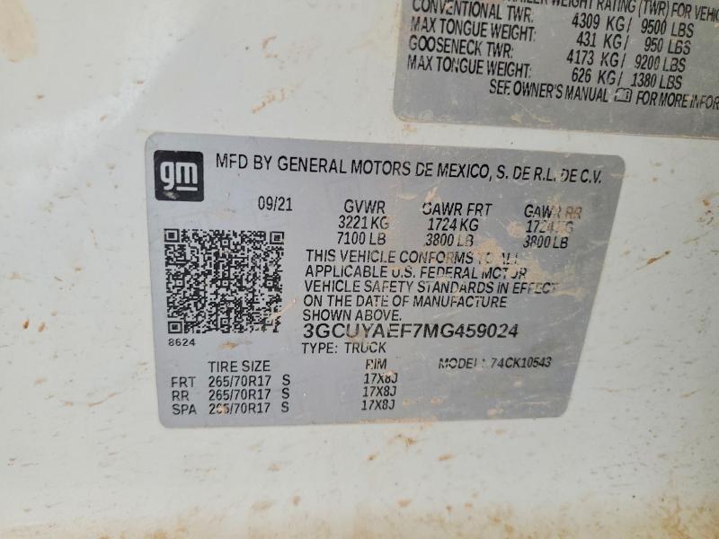 2021 Chevrolet Silverado მანქანა იყიდება აუქციონზე, vin: 3GCUYAEF7MG459024, აუქციონის ნომერი: 64053636