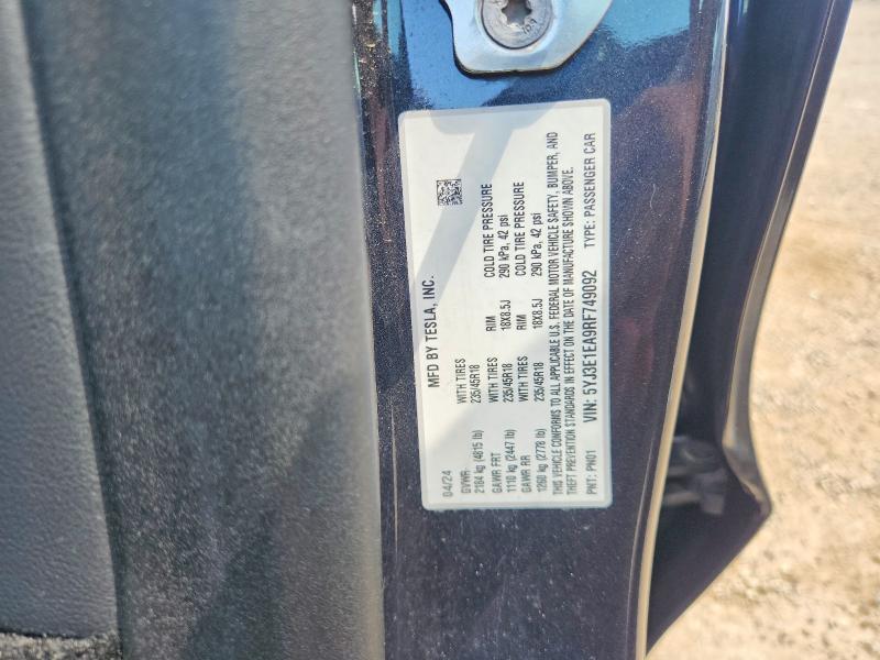 Aukcja sprzedaży 2024 Tesla Model 3, vin: 5YJ3E1EA9RF749092, numer aukcji: 63380666