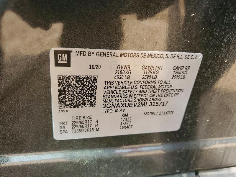 2021 Chevrolet Equinox მანქანა იყიდება აუქციონზე, vin: 3GNAXUEV2ML315717, აუქციონის ნომერი: 64891156