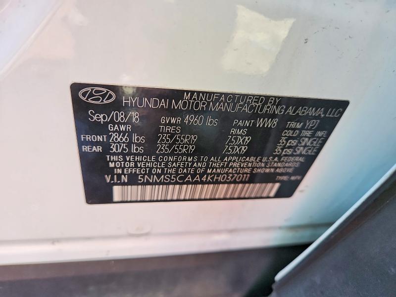 Продаж на аукціоні авто 2019 Hyundai Santa Fe, vin: 5NMS5CAA4KH037011, номер лоту: 65788956