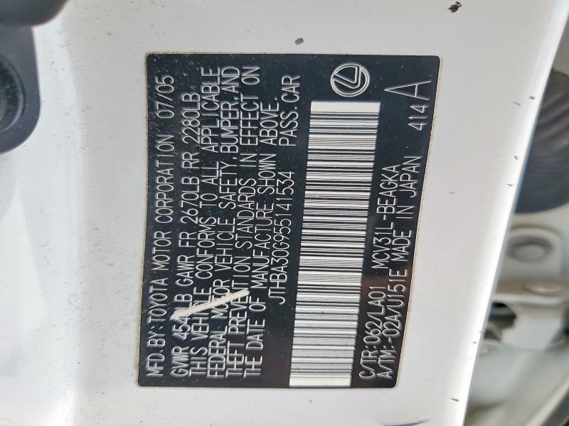 Продажа на аукционе авто 2005 Lexus Es, vin: JTHBA30G955141534, номер лота: 64008816