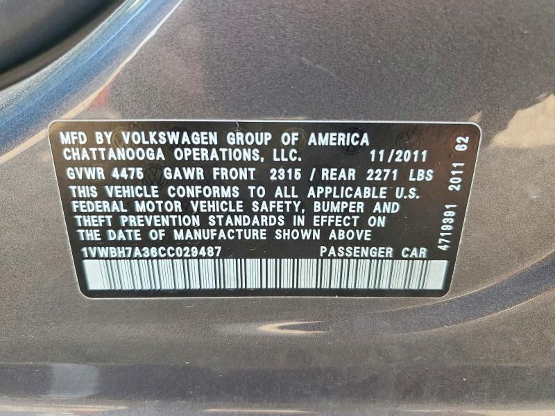 Aukcja sprzedaży 2012 Volkswagen Passat, vin: 1VWBH7A36CC029487, numer aukcji: 63869396