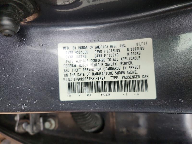 Продаж на аукціоні авто 2017 Honda Accord, vin: 1HGCR2F54HA149424, номер лоту: 64551876