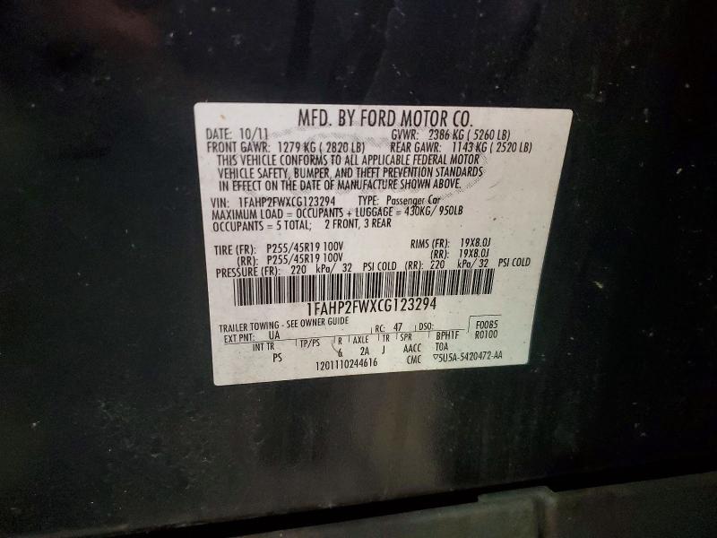 Продажа на аукционе авто 2012 Ford Taurus, vin: 1FAHP2FWXCG123294, номер лота: 64063376