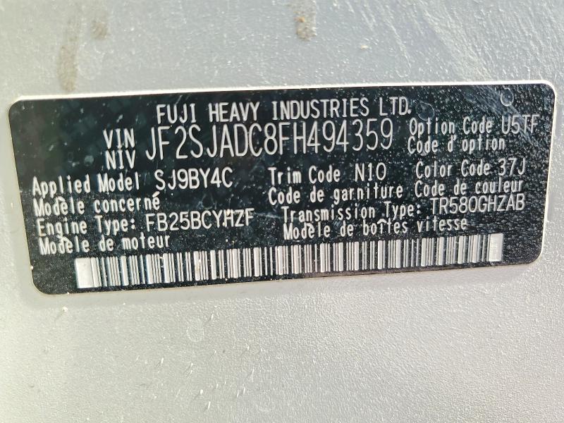 Продаж на аукціоні авто 2015 Subaru Forester, vin: JF2SJADC8FH494359, номер лоту: 62906086