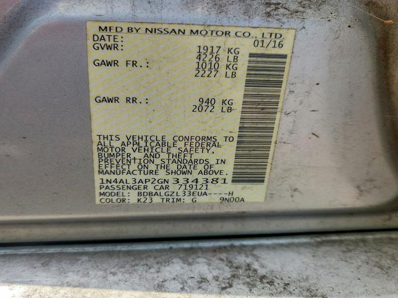 Продаж на аукціоні авто 2016 Nissan Altima, vin: 1N4AL3AP2GN334381, номер лоту: 63709196