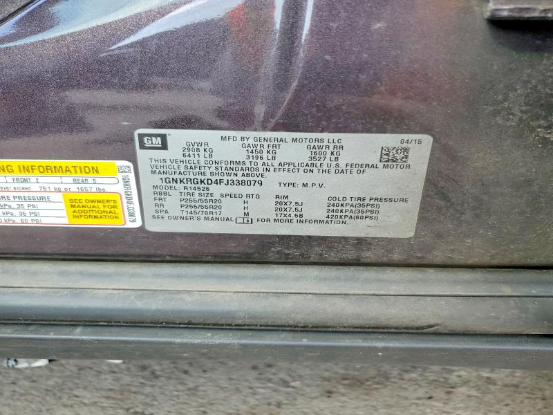 66432956 :رقم المزاد ، 1GNKRGKD4FJ338079 vin ، 2015 Chevrolet Traverse مزاد بيع