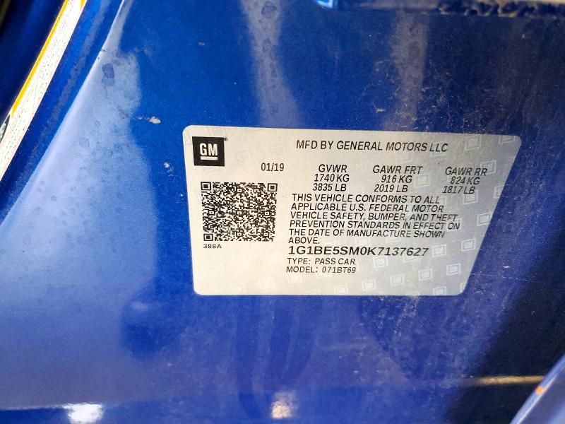 Продажа на аукционе авто 2019 Chevrolet Cruze, vin: 1G1BE5SM0K7137627, номер лота: 66085526