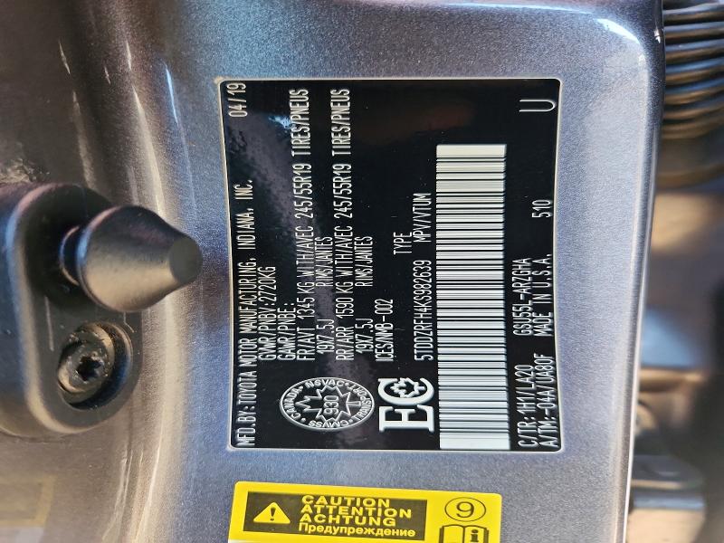 Aukcja sprzedaży 2019 Toyota Highlander, vin: 5TDDZRFH4KS982639, numer aukcji: 65658436