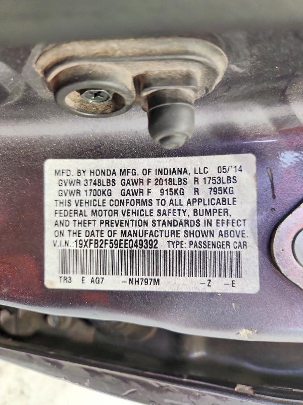 Продаж на аукціоні авто 2014 Honda Civic, vin: 19XFB2F59EE049392, номер лоту: 65728326