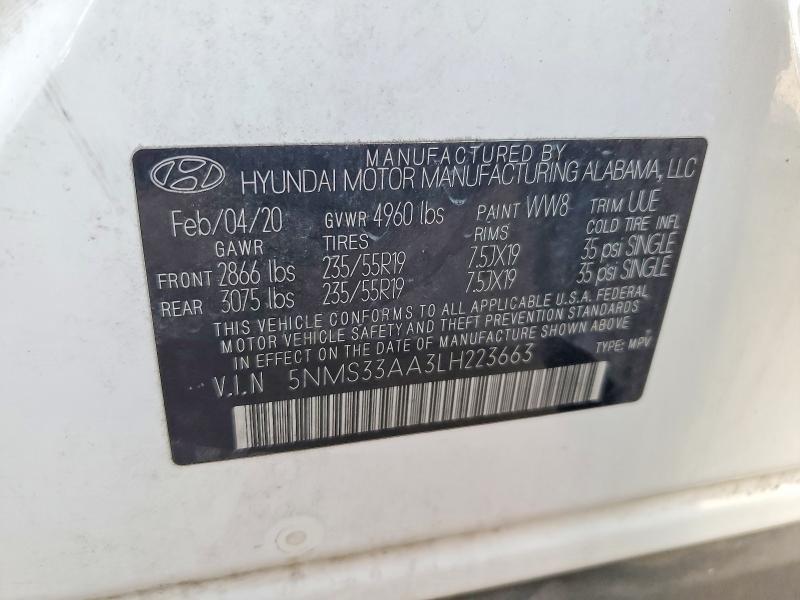 Продаж на аукціоні авто 2020 Hyundai Santa Fe, vin: 5NMS33AA3LH223663, номер лоту: 65305276