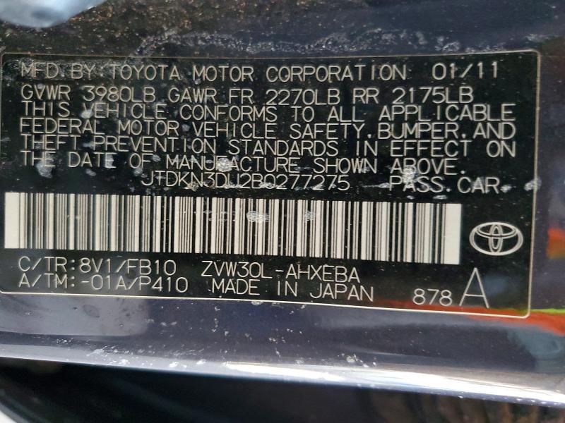Aukcja sprzedaży 2011 Toyota Prius, vin: JTDKN3DU2B0277275, numer aukcji: 64823766