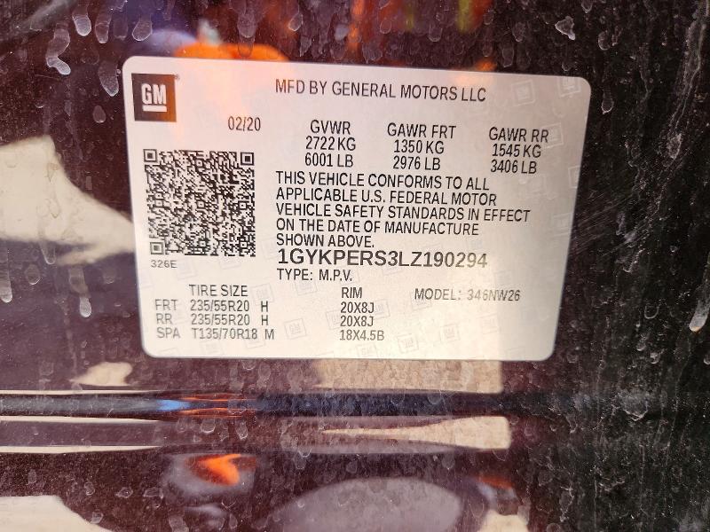 64103566 :رقم المزاد ، 1GYKPERS3LZ190294 vin ، 2020 Cadillac Xt6 مزاد بيع