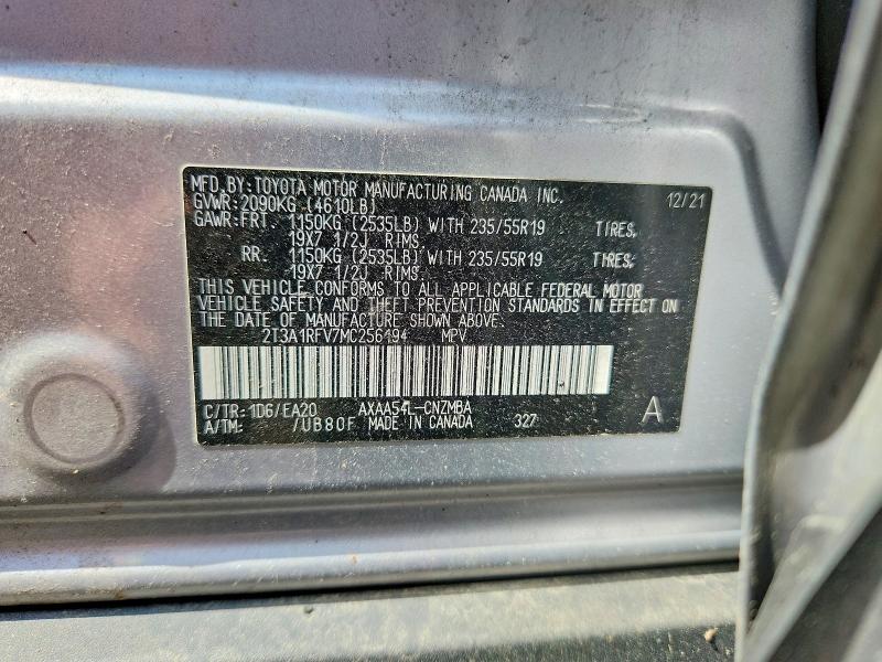 62606936 :رقم المزاد ، 2T3A1RFV7MC256194 vin ، 2021 Toyota Rav4 مزاد بيع