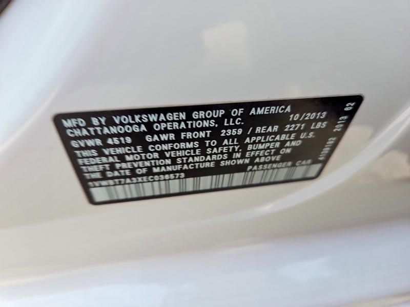 67191256 :رقم المزاد ، 1VWBT7A3XEC036573 vin ، 2014 Volkswagen Passat مزاد بيع